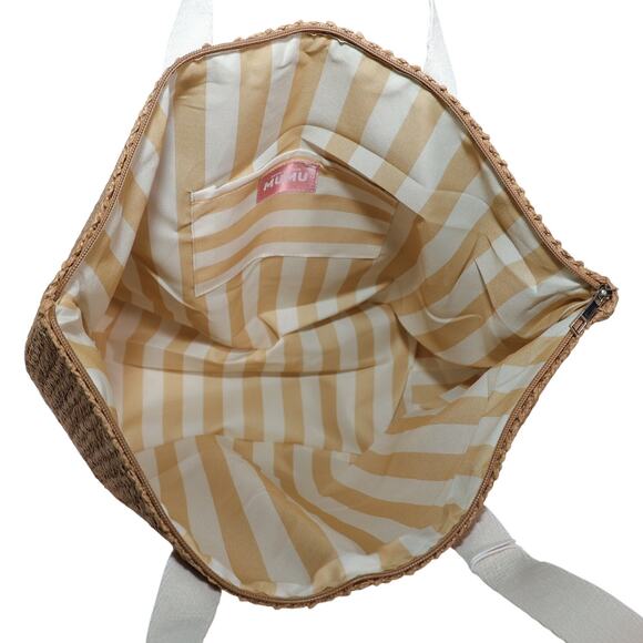 Show Me Your Mumu Sunseeker Straw Beach Tote Bag - Tan / White - NWT - Picture 5 of 6